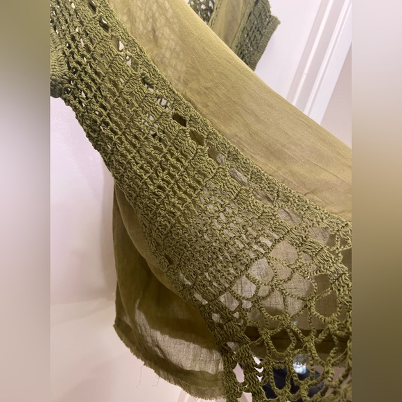 Free People Olive Green Crochet Lace Swim Cover Up Boho Tunic Top S - Picture 7 of 9